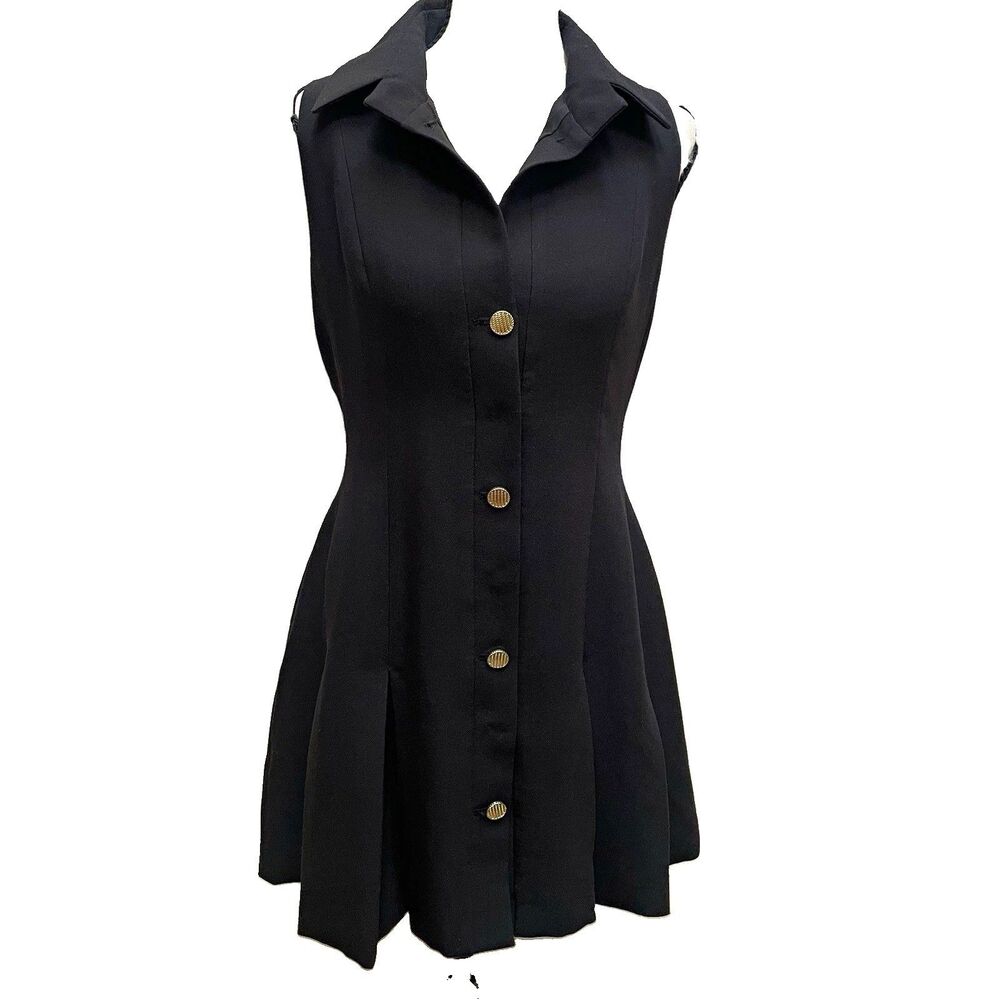 Anthropologie Maeve Black Button Front A-Line Pleated Mini Dress M Coquette
